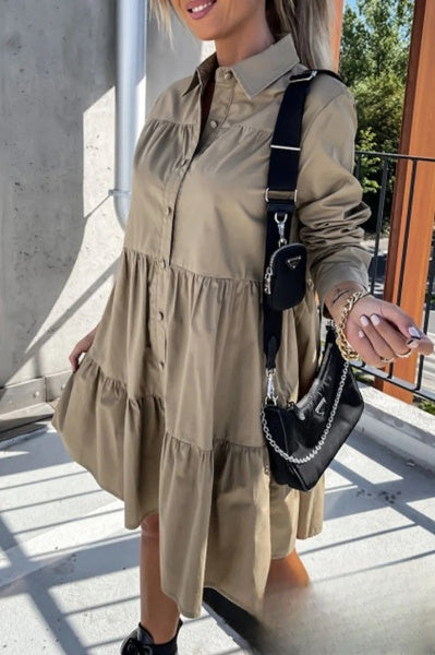 Vestido Casual para Mujeres Evelyn con Hebilla y Cuello Caído en Color Sólido