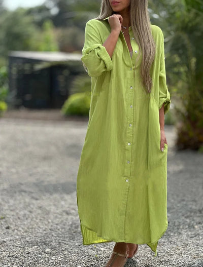 Frida - Vestido camisero femenino en color sólido con botones frontales, ideal para un look casual y chic