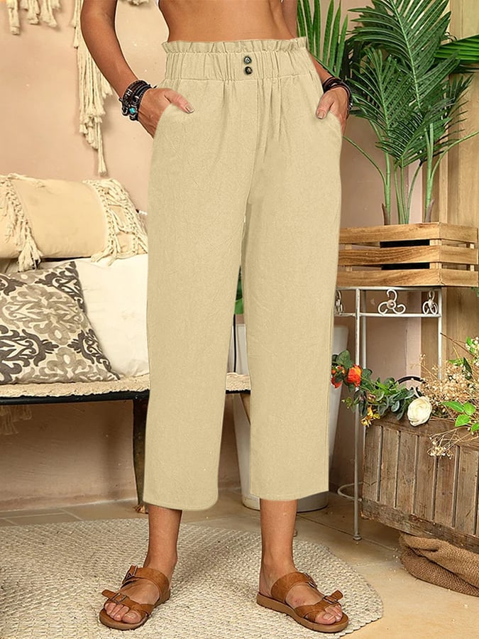 Pantalones Rectos de Algodón y Lino para Mujer - Elegancia Casual con Mia
