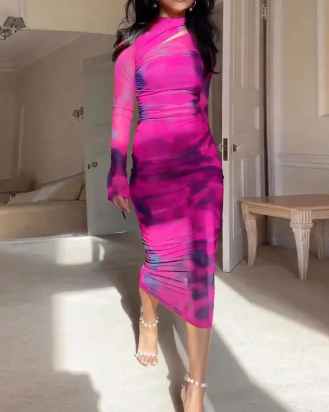 Emi - Elegante vestido de manga larga con encantador estampado Tie Dye