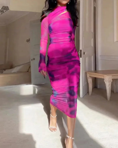 Emi - Elegante vestido de manga larga con encantador estampado Tie Dye