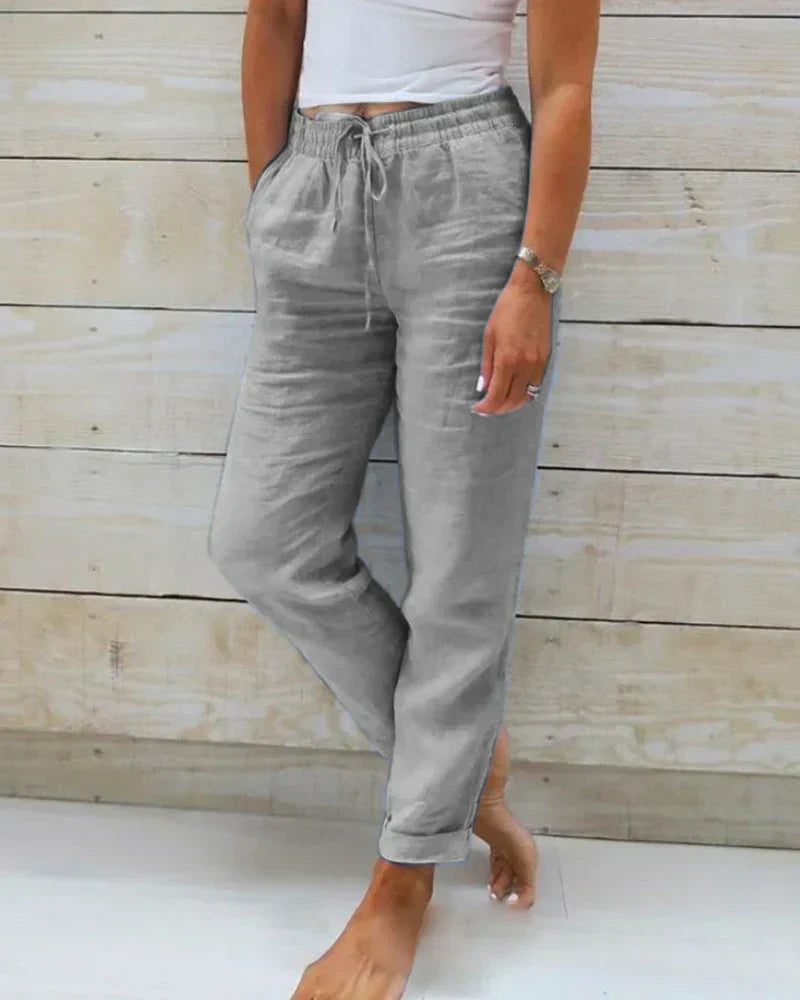 Monika | Pantalones de algodón y lino con cómoda cintura elástica