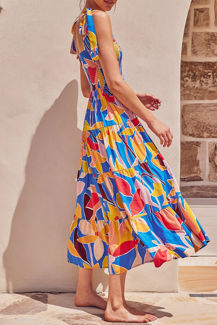 Miriam - Elegantes vestidos estampados con delicados tirantes finos y encantadores retales de puntos de Fashion Street
