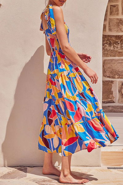 Miriam - Elegantes vestidos estampados con delicados tirantes finos y encantadores retales de puntos de Fashion Street