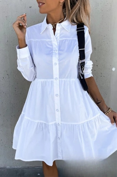 Vestido Casual para Mujeres Evelyn con Hebilla y Cuello Caído en Color Sólido