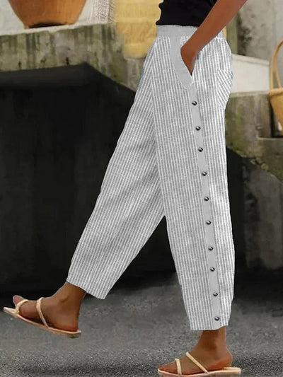 Taylor - Pantalón Casual con Botón y Moderno Estampado de Rayas