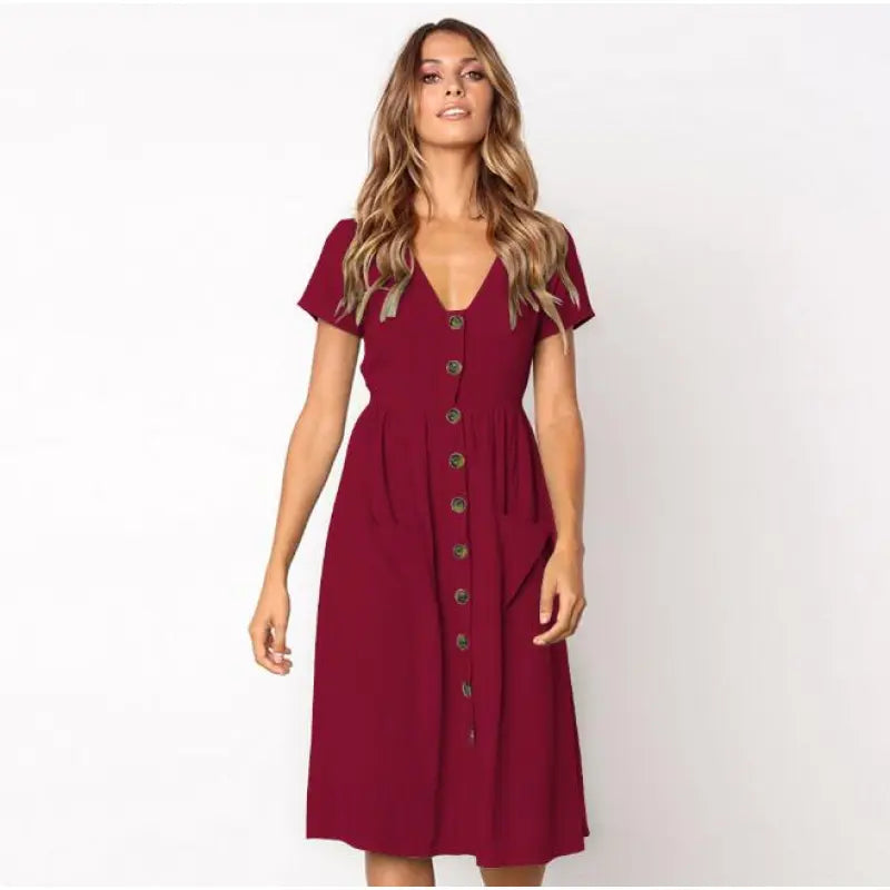 Jessica - Elegante vestido recto con cuello doblado y exclusiva botonadura