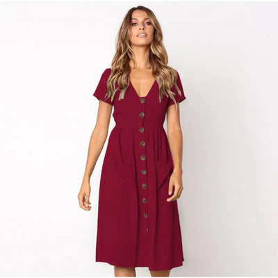 Jessica - Elegante vestido recto con cuello doblado y exclusiva botonadura