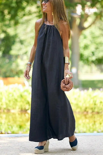 Elegante vestido largo con cuello halter en suave mezcla de lino de Down By The Cove