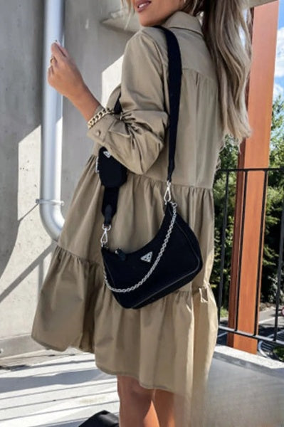Vestido Casual para Mujeres Evelyn con Hebilla y Cuello Caído en Color Sólido