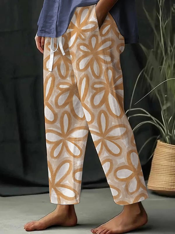 Pantalones Amplios con Encanto Floral Botánico para Mujeres - Helena