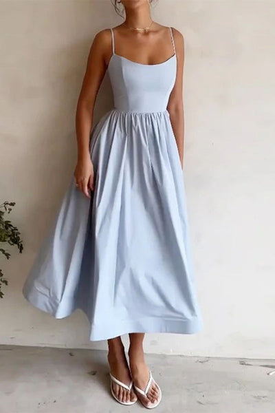 Vestido Sexy Teresa: Con Tirantes, Cuello en U y Elegantes Pliegues Sólidos
