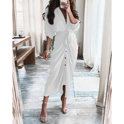 Vestido camisero plisado de satén con estampado y sofisticado detalle de vendaje - Paula