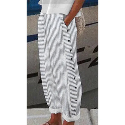 Pantalones Sueltos de Rayas Teresa con Elegantes Bolsillos Abotonados
