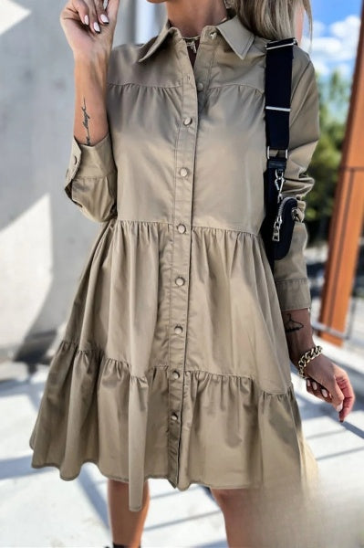 Vestido Casual para Mujeres Evelyn con Hebilla y Cuello Caído en Color Sólido