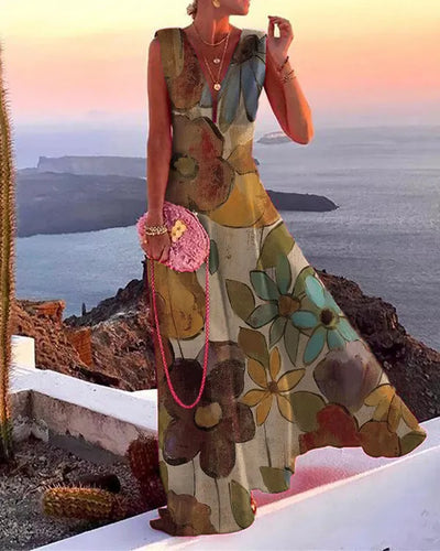 Mila - Estilo Chic: Maxi vestido sin mangas con encantador estampado