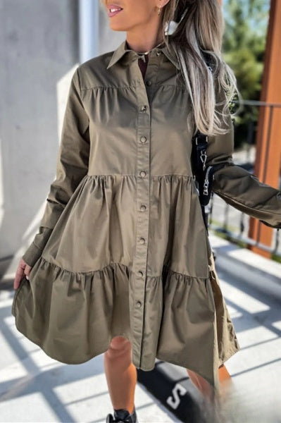 Vestido Casual para Mujeres Evelyn con Hebilla y Cuello Caído en Color Sólido