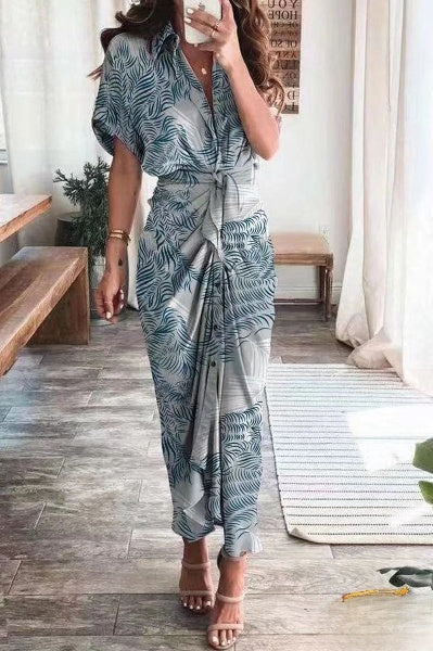 Vestidos A-Line Emma para Mujeres con Estilo Británico, Imprimé y Cuello Vuelto con Abertura Lateral