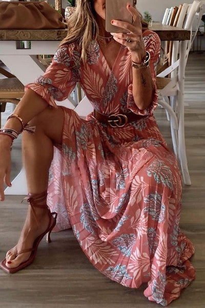 Vestido Plisado de Manga Larga Wendy con Encantador Estampado Botánico