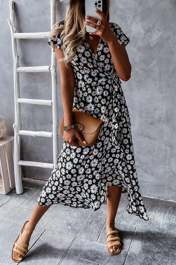 Micaela - Encantador vestido midi floral con adorables margaritas