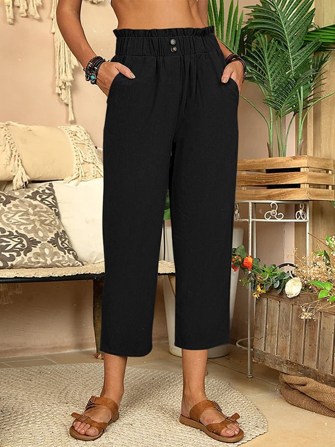 Pantalones Rectos de Algodón y Lino para Mujer - Elegancia Casual con Mia