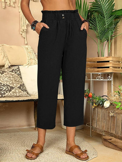Pantalones Rectos de Algodón y Lino para Mujer - Elegancia Casual con Mia