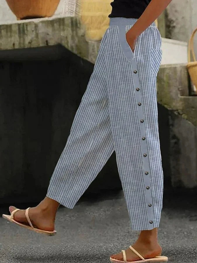 Taylor - Pantalón Casual con Botón y Moderno Estampado de Rayas