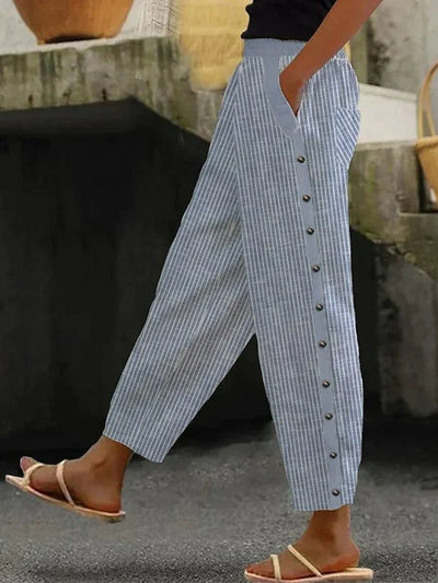Taylor - Pantalón Casual con Botón y Moderno Estampado de Rayas