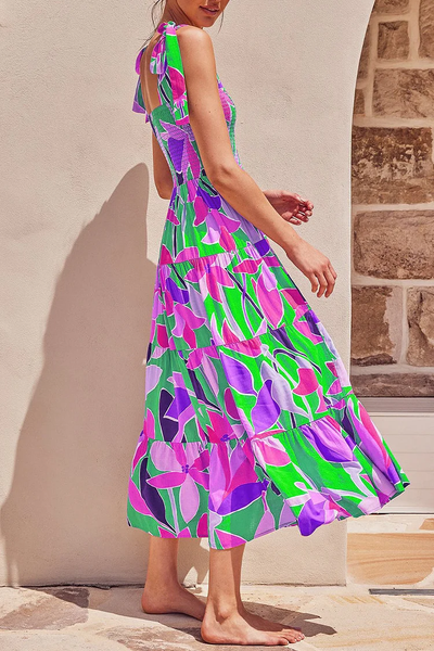 Miriam - Elegantes vestidos estampados con delicados tirantes finos y encantadores retales de puntos de Fashion Street