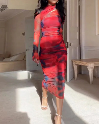 Emi - Elegante vestido de manga larga con encantador estampado Tie Dye