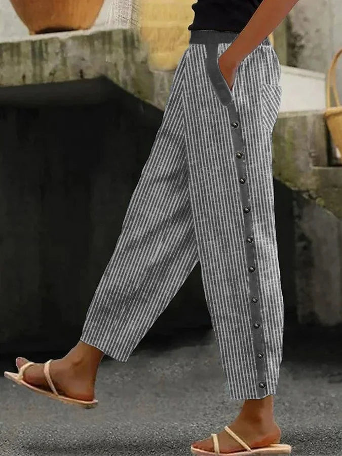 Taylor - Pantalón Casual con Botón y Moderno Estampado de Rayas