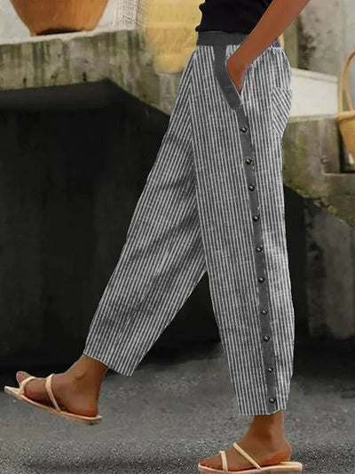 Taylor - Pantalón Casual con Botón y Moderno Estampado de Rayas