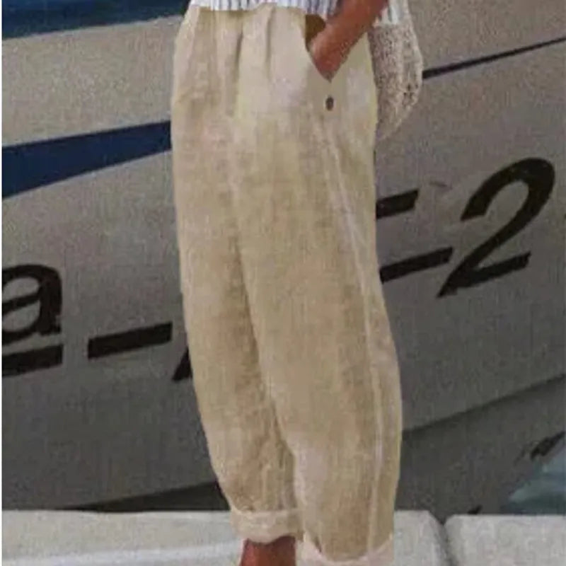 Gemma - Elegante pantalón casual de algodón y lino con estampado para mujer