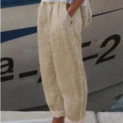 Gemma - Elegante pantalón casual de algodón y lino con estampado para mujer