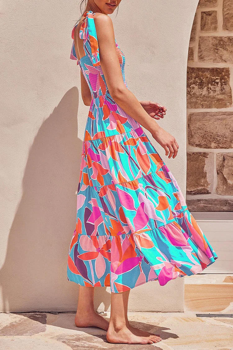 Miriam - Elegantes vestidos estampados con delicados tirantes finos y encantadores retales de puntos de Fashion Street