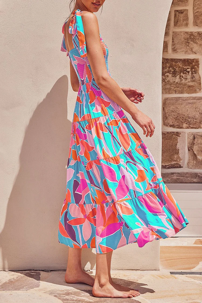 Miriam - Elegantes vestidos estampados con delicados tirantes finos y encantadores retales de puntos de Fashion Street