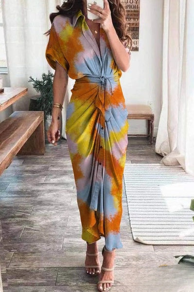Vestidos A-Line Emma para Mujeres con Estilo Británico, Imprimé y Cuello Vuelto con Abertura Lateral