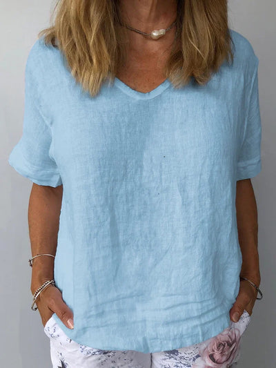 Amalie - Camisa casual de algodón de color puro para mujer