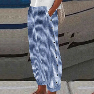Pantalones Sueltos de Rayas Teresa con Elegantes Bolsillos Abotonados