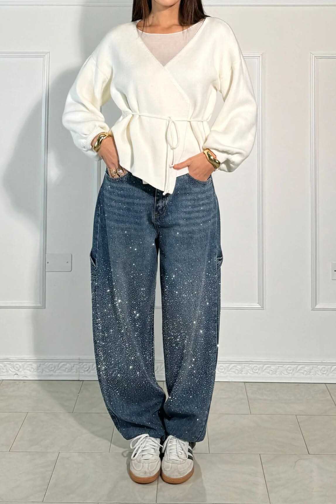 Jeans de mezclilla con brillo de Balloon Carpenter