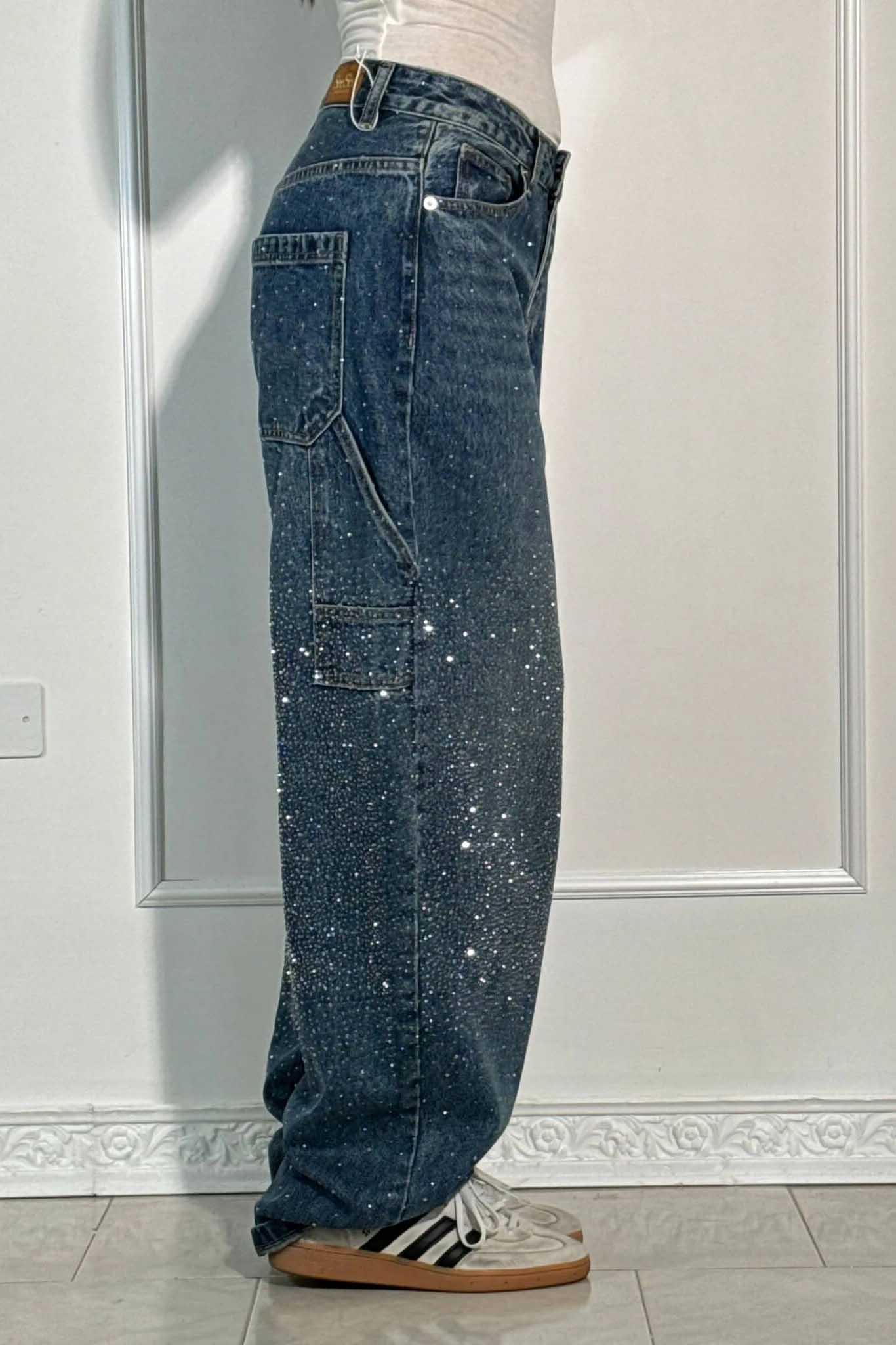 Jeans de mezclilla con brillo de Balloon Carpenter