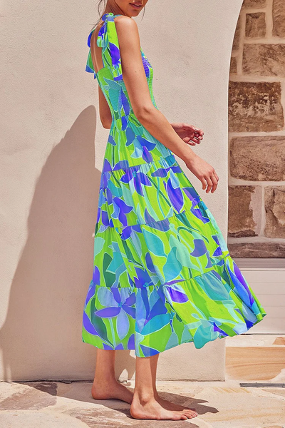 Miriam - Elegantes vestidos estampados con delicados tirantes finos y encantadores retales de puntos de Fashion Street