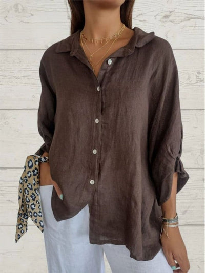 Gabriela - Elegante camisa de algodón y lino con lazo para un look casual femenino