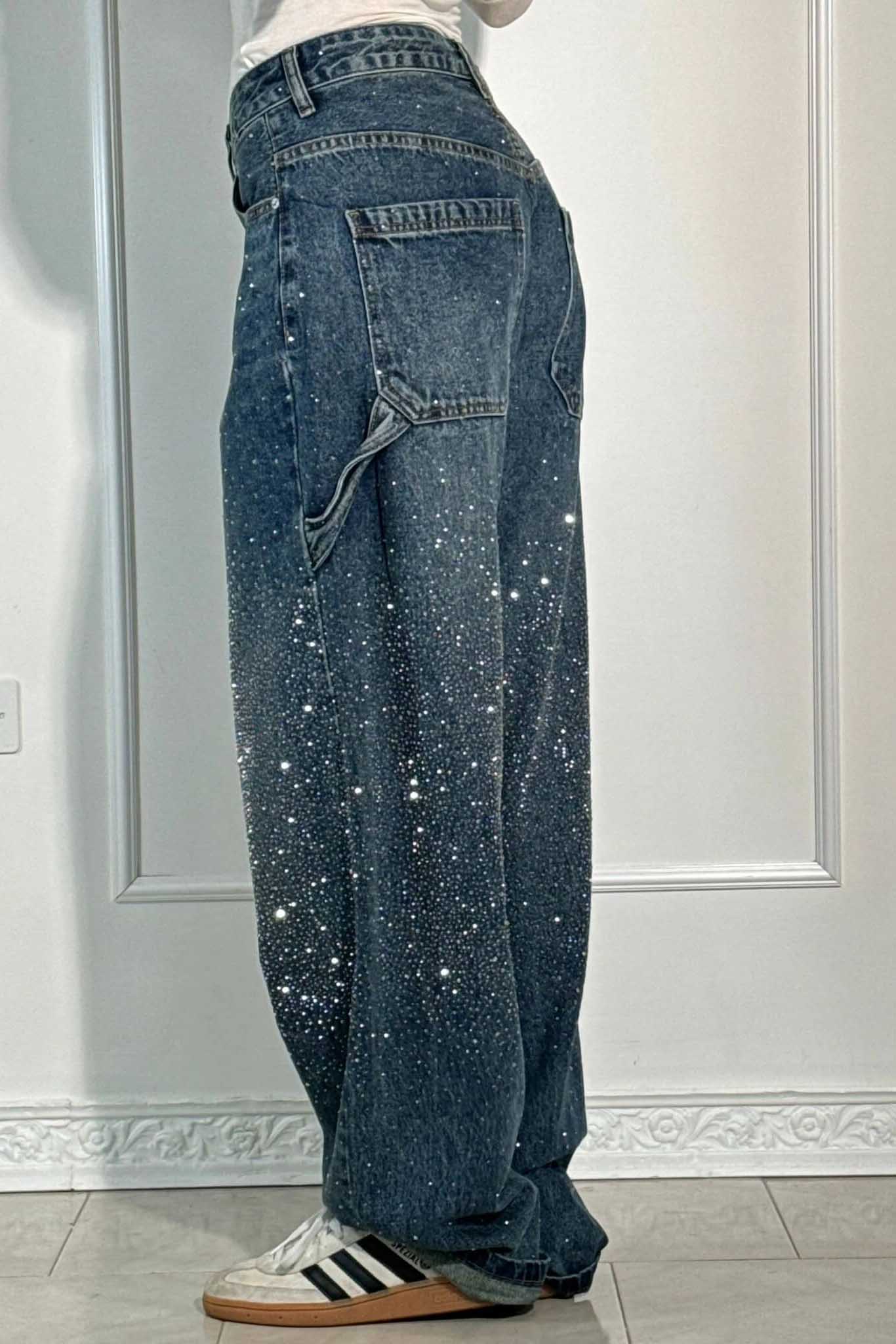 Jeans de mezclilla con brillo de Balloon Carpenter