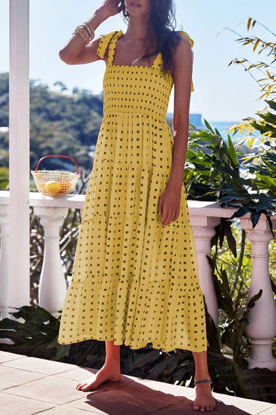 Miriam - Elegantes vestidos estampados con delicados tirantes finos y encantadores retales de puntos de Fashion Street