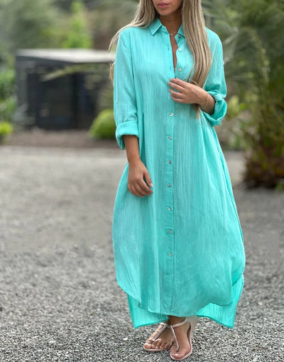 Frida - Vestido camisero femenino en color sólido con botones frontales, ideal para un look casual y chic