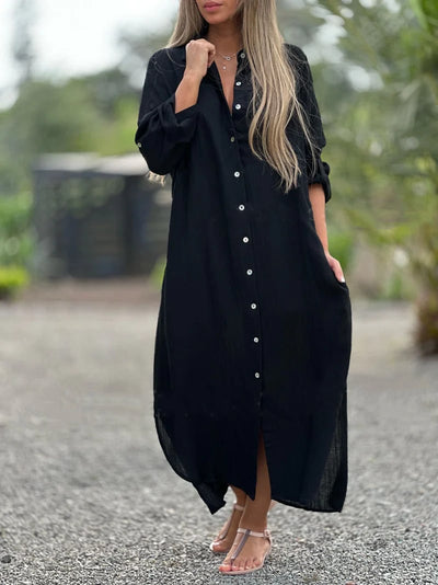 Frida - Vestido camisero femenino en color sólido con botones frontales, ideal para un look casual y chic