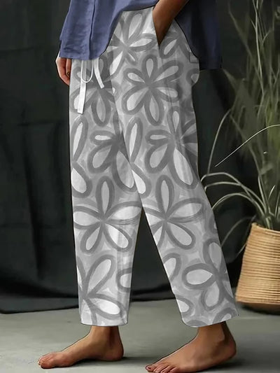 Pantalones Casual Sueltos con Encantador Estampado Floral Botánico para Mujer - Maria