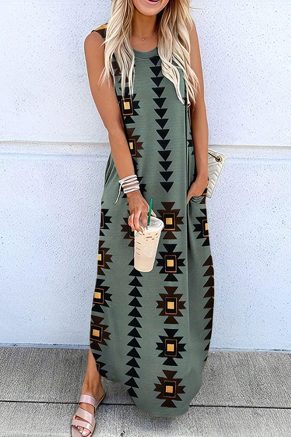 Maxivestido de punto con bolsillos Celina - Estilo Geométrico Bohemio