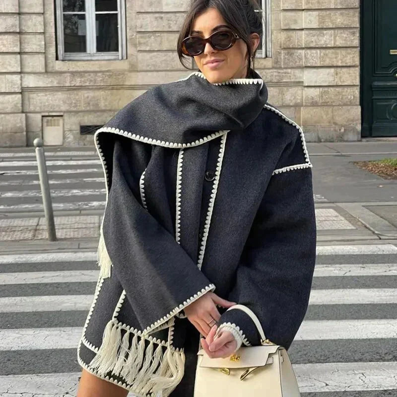 Luxora™ | Chaqueta de dama lujosa con bufanda
